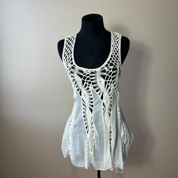 Ecoté Cream Lace Crochet Boho Tunic Top Size L - Picture 2 of 7